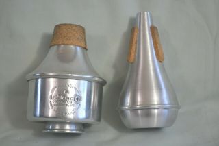 Two Vintage Leblanc Alessi Vacchiano Aluminum Trumpet Mutes Wow Wow & Straight