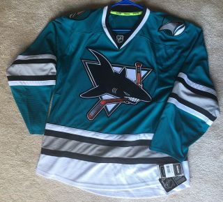 Rare San Jose Sharks Heritage Authentic Team Jersey Reebok Edge Size 50