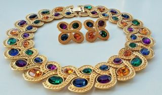 Byzantium Huge Vintage Statement Necklace Earrings Set Collar Signed Napier