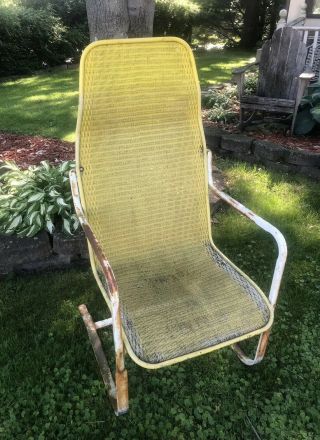 Vintage Yellow Lloyd Loom Patio Bouncy Chair Garden Furniture Bouncy Perma Weav
