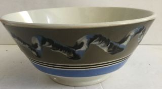 Mochaware Earthworm Pattern Bowl 19thc Early And Rare - Large