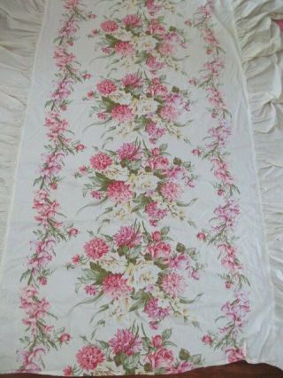 Vintage Floral Bedspread White Roses Pink Flowers Bouquets Cottage