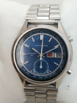 Seiko 7016 - 7000 Chronograph Automatic Vintage Monaco Blue 17 Jewels 100 Japan