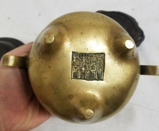 Antique Chinese Heavy Bronze Censer with Wooden Base Stand Lid Reign Mark 1550gr 12