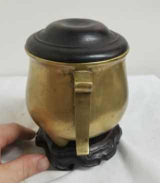 Antique Chinese Heavy Bronze Censer with Wooden Base Stand Lid Reign Mark 1550gr 5