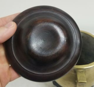 Antique Chinese Heavy Bronze Censer with Wooden Base Stand Lid Reign Mark 1550gr 6