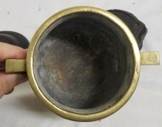 Antique Chinese Heavy Bronze Censer with Wooden Base Stand Lid Reign Mark 1550gr 8