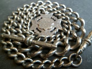 52.  9g Chunky Antique Albo Silver Albert Pocket Watch Chain,  Solid Silver Fob