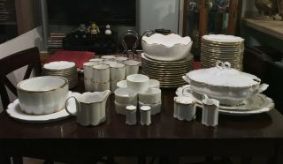 Vintage Rosenthal Classic Rose Ivory And Gold Trim 87 Piece Dinnerware China Set