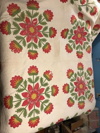 True Antique Hand Made Quilt,  Predominantly Green Red Yellow & White