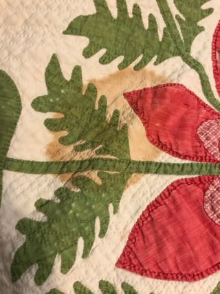 True Antique Hand Made Quilt,  Predominantly Green Red Yellow & White 3