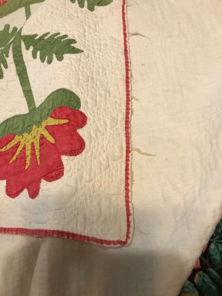 True Antique Hand Made Quilt,  Predominantly Green Red Yellow & White 6