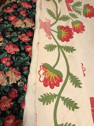 True Antique Hand Made Quilt,  Predominantly Green Red Yellow & White 8
