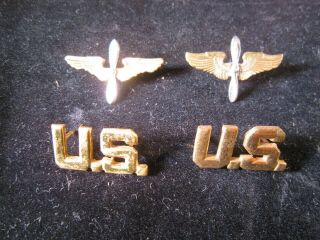Pair Ww2 U.  S.  Army Air Force Collar Insignia - Wings And U.  S.