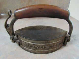 Vintage Family Laundry Wood Handle Sad Iron With Slug Patent 1894
