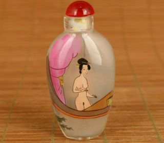 Rare Old Glass Hand Inside Painting Belle Statue Snuff Bottle Collectable Gift