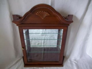 Wood & Glass Curio Cabinet Vintage 3 Shelf Display Angled Sides Wall Mount/sit