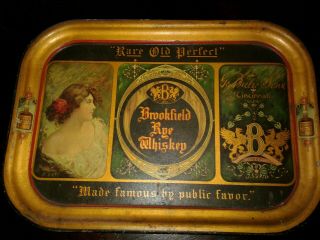 Antique Whiskey Tin Tray Litho.  The Meek & Beach Co.  Brookfield Rye Whiskey Rare