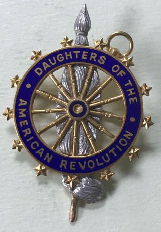 Vintage 14k Yellow Gold Daughters of the American Revolution DAR Pin Ribbon 2