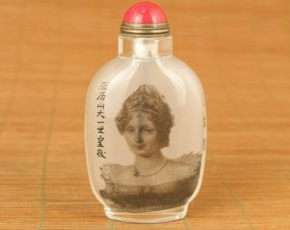 Unique Old Glass Hand Inside Painting Alexander ⅰ Empress Statue Snuff Bottle