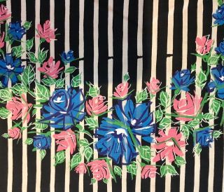 Vintage 1950’/60’s Cotton Border Print Fabric.  Strips And Florals.  Over 4 Yds