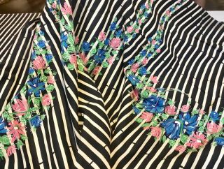Vintage 1950’/60’s Cotton Border Print Fabric.  Strips And Florals.  Over 4 Yds 2