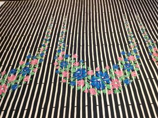 Vintage 1950’/60’s Cotton Border Print Fabric.  Strips And Florals.  Over 4 Yds 4