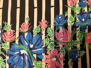 Vintage 1950’/60’s Cotton Border Print Fabric.  Strips And Florals.  Over 4 Yds 5