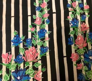 Vintage 1950’/60’s Cotton Border Print Fabric.  Strips And Florals.  Over 4 Yds 6