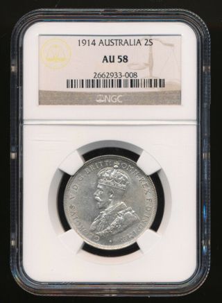 Rare 1914 Australia Florin Ngc Au58 (value Est.  $2000, )
