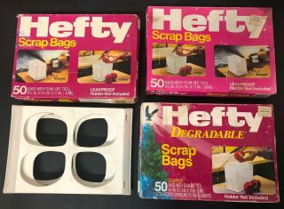 Vintage 1983 Hefty Scrap Bags And Holder 150 Bags With Ties