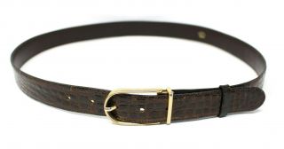 Gucci Vintage Mens 95 L Large Dark Brown Belt Alligator Leather Gold Buckle Vguc