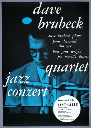 Dave Brubeck Quartet - Rare Vintage Hamburg 1960 Jazz Concert Poster