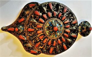 MUSEUM QUALITY LG ANTIQUE OTTOMAN TURKISH ENAMEL CORAL BELT BUCKLE 35 CM 1850 9