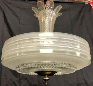 Vintage Pendant Light Chandelier 40s Pressed Glass Shade Hanging Ceiling Fixture