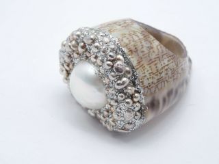 RARE MESI JILLY MABE PEARL COWRIE SHELL RING ADORNED WITH SILVER MADE In ITALY 4