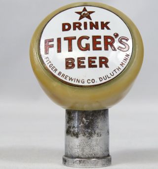 Vintage Fitger Brewing Co Beer Ball Tap Knob Handle Red White Enamel Logo Duluth