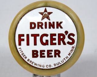 Vintage Fitger Brewing Co Beer Ball Tap Knob Handle Red White Enamel Logo Duluth 2