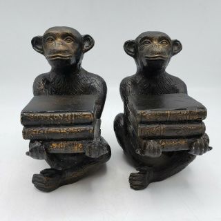 Vintage Maitland Smith Decorator Bronze Monkey Sculptures Holding Books 6 