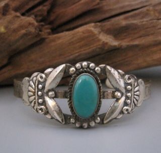 Vintage Old Pawn Sterling Navajo Fred Harvey era Blue Turquoise Bracelet 2