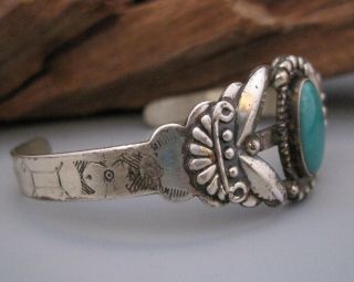 Vintage Old Pawn Sterling Navajo Fred Harvey era Blue Turquoise Bracelet 6