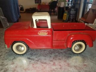 Vintage Tonka Pick Up Truck Red White With Tru Scale Trailer