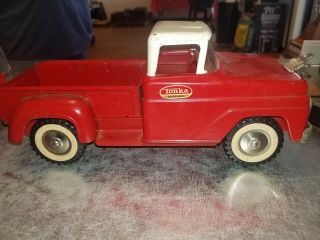 VINTAGE Tonka Pick Up Truck Red White with Tru Scale trailer 2