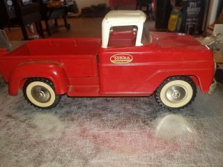 VINTAGE Tonka Pick Up Truck Red White with Tru Scale trailer 3