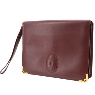 Cartier Logos Must Line Clutch Bag Bordeaux Leather Vintage Authentic Bb664 W