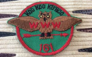 Vintage Rare Boy Scout Oa 161 Koo Koo Ku Hoo Round Green Patch 31/2”x21/2”owl.