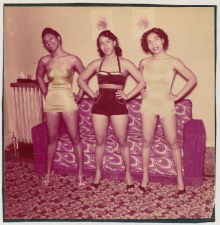 Sexy Swimuit Black College Girls Legs Vtg 50s Color Photo African American Women