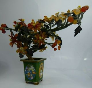 Chinese Antique Large Cloisonne Jade Tree - Agate Exceptional C1920 Hardstone