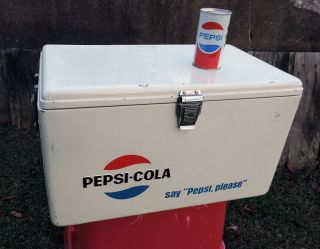 Vintage 1960s Say Pepsi Please Old Soda Pop Cooler Rat Rod Dealer Accessory Can