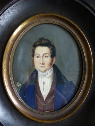 Fine Antique Early 19th C.  Gentleman Miniature Portrait Signed Chedel Dated 1824